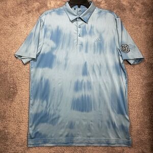 Adidas Polo Shirt Mens Medium Blue Tie Dye Performance Golf Short Sleeve Crest